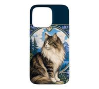 Carcasa para iPhone 15 Pro MAX Majestic Gato de Pelo Largo Art Nouveau Mountain