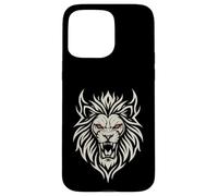 Carcasa para iPhone 15 Pro MAX Majestic Lion Tribal Design Poderosa Cabeza de León Ojos Rojos