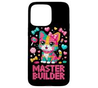 Carcasa para iPhone 15 Pro MAX Master Builder Cat Lover Building Bricks Blocks Kids Girls