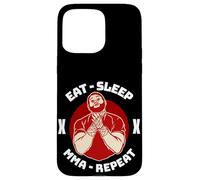 Carcasa para iPhone 15 Pro MAX MMA Cage Fighter Eat Sleep Repetir Artes Marciales Mixtas