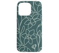 Carcasa para iPhone 15 Pro MAX Modern Line Art Poppy Flower Leaves Boho Dark Green