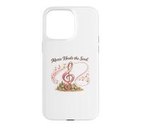 Carcasa para iPhone 15 Pro MAX Music Heals The Soul de Mujer con cáncer con Cinta Rosa