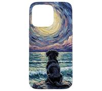 Carcasa para iPhone 15 Pro MAX Obra de Arte Black Labrador Starry Night Puppy at The Beach