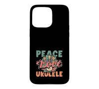 Carcasa para iPhone 15 Pro MAX Peace Love Ukelele Hippie Hawaiano Reproductor de música Retro