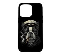 Carcasa para iPhone 15 Pro MAX Pipa para Fumar Perros Boston Terrier, Nautical Captain Dog Aver