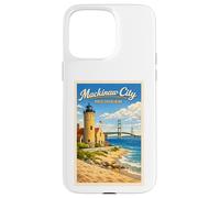 Carcasa para iPhone 15 Pro MAX Póster de Viaje Vintage de Michigan Mackinaw City Up North MI