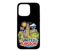 Carcasa para iPhone 15 Pro MAX Recuerdo de Viaje de Castillos con Bandera del Reino Unido
