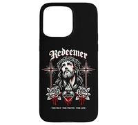 Carcasa para iPhone 15 Pro MAX Redentor Jesús Cruz Gótica Rosas Corazón Sagrado Juan 14:6