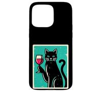 Carcasa para iPhone 15 Pro MAX Retro Elegante Gato con Vino Felino Gato Amante Gatito Gato Mamá