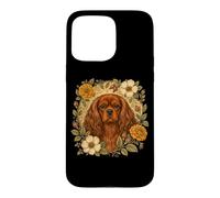 Carcasa para iPhone 15 Pro MAX Retro Vintage Flowers Ruby Cavalier King Charles Spaniel Dog