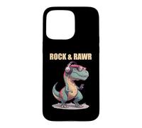 Carcasa para iPhone 15 Pro MAX Rock and Rawr T-Rex Dinosaurio Lindo Punk Dino Divertido Rock Music