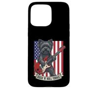 Carcasa para iPhone 15 Pro MAX Rock N Roll Yorkie Dog Playing Guitar USA Flag Puppy