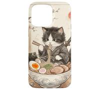 Carcasa para iPhone 15 Pro MAX Samurai Ninja Cute Cat Ramen Bowl Japonés Acuarela Japón