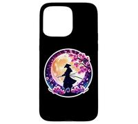 Carcasa para iPhone 15 Pro MAX Samurai Silueta Luz De La Luna Cerezo Flores Japonés Ninja