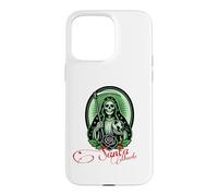 Carcasa para iPhone 15 Pro MAX Santa Muerte Green Justice Scythe Globe Folk Saint Rose