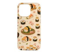 Carcasa para iPhone 15 Pro MAX Shiba Inu Lindo Sushi Divertido Comida Japonesa Rosa Floral