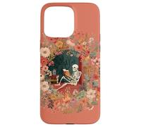 Carcasa para iPhone 15 Pro MAX Skeleton Reading Book Floral Wreath Boho Botanical Art