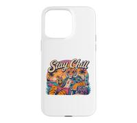 Carcasa para iPhone 15 Pro MAX Stay Chill Tiger Tropical Beach Vacaciones Retro Verano Vibes