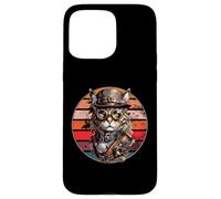 Carcasa para iPhone 15 Pro MAX Steampunk Cat Retro Sunset Gafas, Sombrero y Relojes