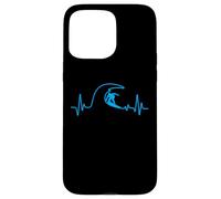Carcasa para iPhone 15 Pro MAX Surfer Heartbeat Surfing Heart Pulse Tabla de Surf Big Wave Fun