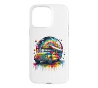Carcasa para iPhone 15 Pro MAX Tie Dye School Bus Art Psychedelic Retro Colors Futuristic