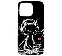 Carcasa para iPhone 15 Pro MAX Tocadiscos de Vinilo caligráfico Vintage con diseño de Gato DJ