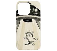 Carcasa para iPhone 15 Pro MAX Ukiyo-e Style UFO secuestrando Lindo Gato Pintura Arte Tinta