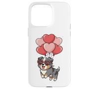 Carcasa para iPhone 15 Pro MAX Valentines Day Heart Balloons Blue Merle Australian Shepherd