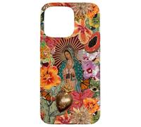 Carcasa para iPhone 15 Pro MAX Virgen María Católica Floral Mexicano Folk Mosaico Collage