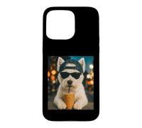 Carcasa para iPhone 15 Pro MAX West Highland White Terrier Bebiendo café Helado Perro Divertido