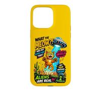 Carcasa para iPhone 15 Pro MAX What The Meow Funny Cat UFO Abduction Sci-Fi Alien