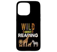 Carcasa para iPhone 15 Pro MAX Wild About Reading Libros Animales del zoológico Amor Lectura de Libros