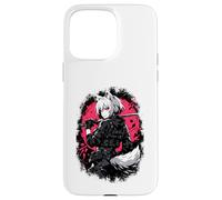Carcasa para iPhone 15 Pro MAX Wolf Anime Girl Samurai Katana Rosa Negro Diseño Estético