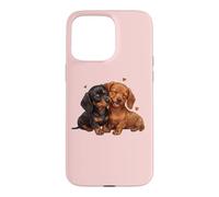 Carcasa para iPhone 15 Pro MAX Womens Girls Kids Two 2 Red Black Tan Dachshund Puppy Lover