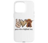 Carcasa para iPhone 15 Pro MAX Womens Girls Peace Love Heifer Scottish Highland Cow Lover