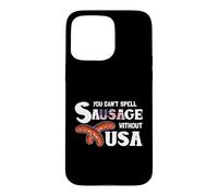 Carcasa para iPhone 15 Pro MAX You Cant Spell Sausage Without USA 4th of July American Flag