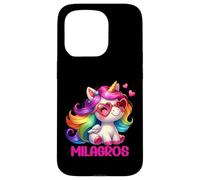 Carcasa para iPhone 15 Pro Milagros - Unicornio Colorido con Nombre Personalizado para Mujeres