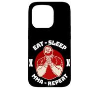 Carcasa para iPhone 15 Pro MMA Cage Fighter Eat Sleep Repetir Artes Marciales Mixtas