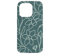 Carcasa para iPhone 15 Pro Modern Line Art Poppy Flower Leaves Boho Dark Green