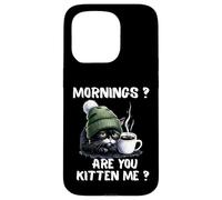 Carcasa para iPhone 15 Pro Mornings Are You Kitten Me, Divertido, Gato Cansado, Amante del café