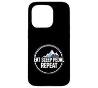 Carcasa para iPhone 15 Pro Mountain Biking Cyclist Eat Sleep Pedal Repeat