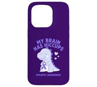 Carcasa para iPhone 15 Pro My Brain Has Hiccup Epilepsy Awareness Dino Purple Ribbon