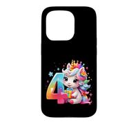 Carcasa para iPhone 15 Pro NÚMERO 4 AÑOS NIÑA Unicornio 4º Nacimiento