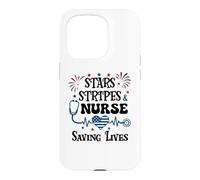 Carcasa para iPhone 15 Pro Nurse 4th of July Funny Scrub Stars Stripes and Saving Lives
