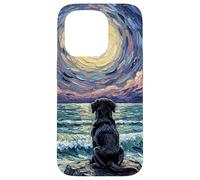 Carcasa para iPhone 15 Pro Obra de Arte Black Labrador Starry Night Puppy at The Beach