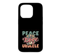 Carcasa para iPhone 15 Pro Peace Love Ukelele Hippie Hawaiano Reproductor de música Retro