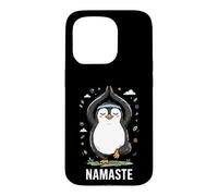 Carcasa para iPhone 15 Pro Penguin Yoga Namaste Pose Meditation Cartoon