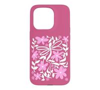 Carcasa para iPhone 15 Pro Pink Floral Daisy Dragonfly Botanical Wildflower Vine Garden