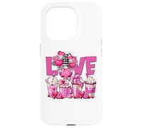 Carcasa para iPhone 15 Pro Pink Latte Buffalo Plaid GNOME Love Valentines Coffee