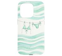 Carcasa para iPhone 15 Pro Preppy Bikini Verano Costa Cowgirl Pastel mar Turquesa Ola